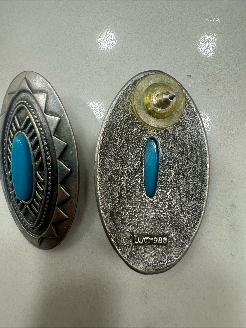 Silver Oval Turquoise-Accent Women's Earrings - Picture 2 of 3